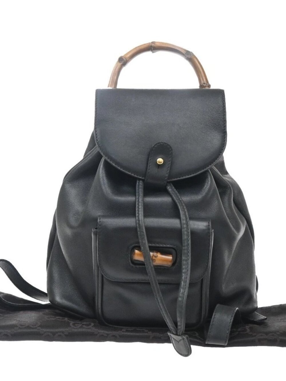 GUCCI Logo Bamboo Mini Backpack Bag Leather Navy Blue Italy 30YJ323
